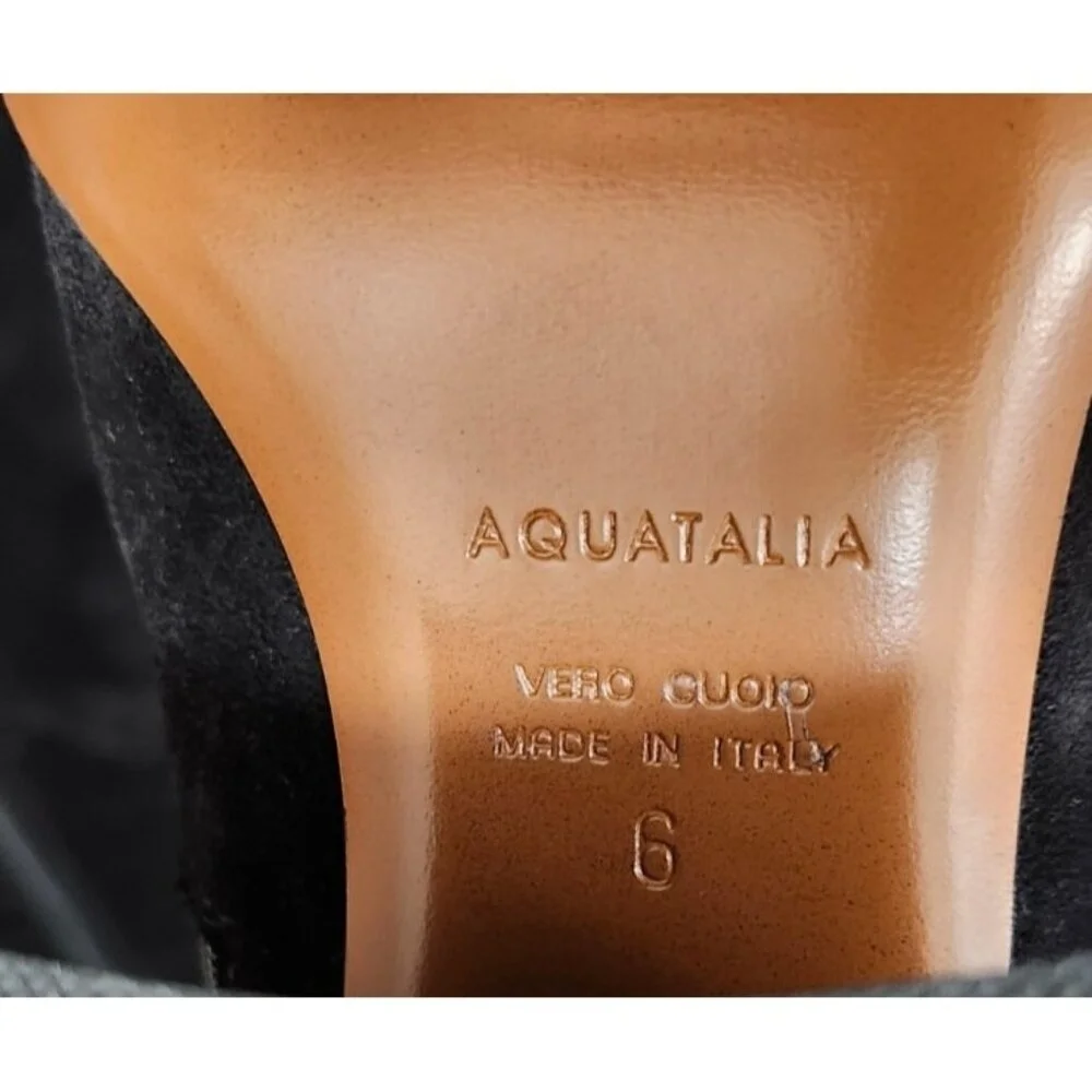 Aquatalia Women’s 6 Black Suede Over The Knee Boots Made in Italy Block Heel Tie